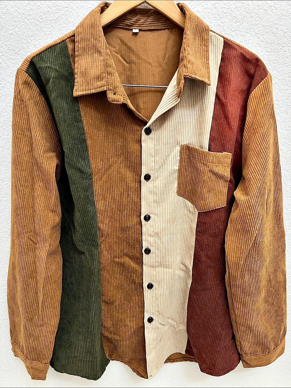 SHEIN Men's Color Block Corduroy Shirt Large